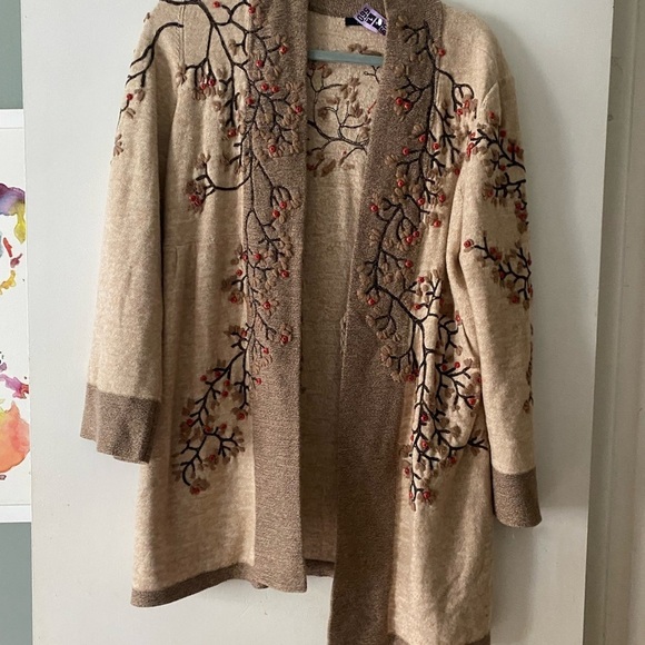 NIC + Zoe gorgeous fall foliage embroidered open cardigan sweater - Picture 1 of 9